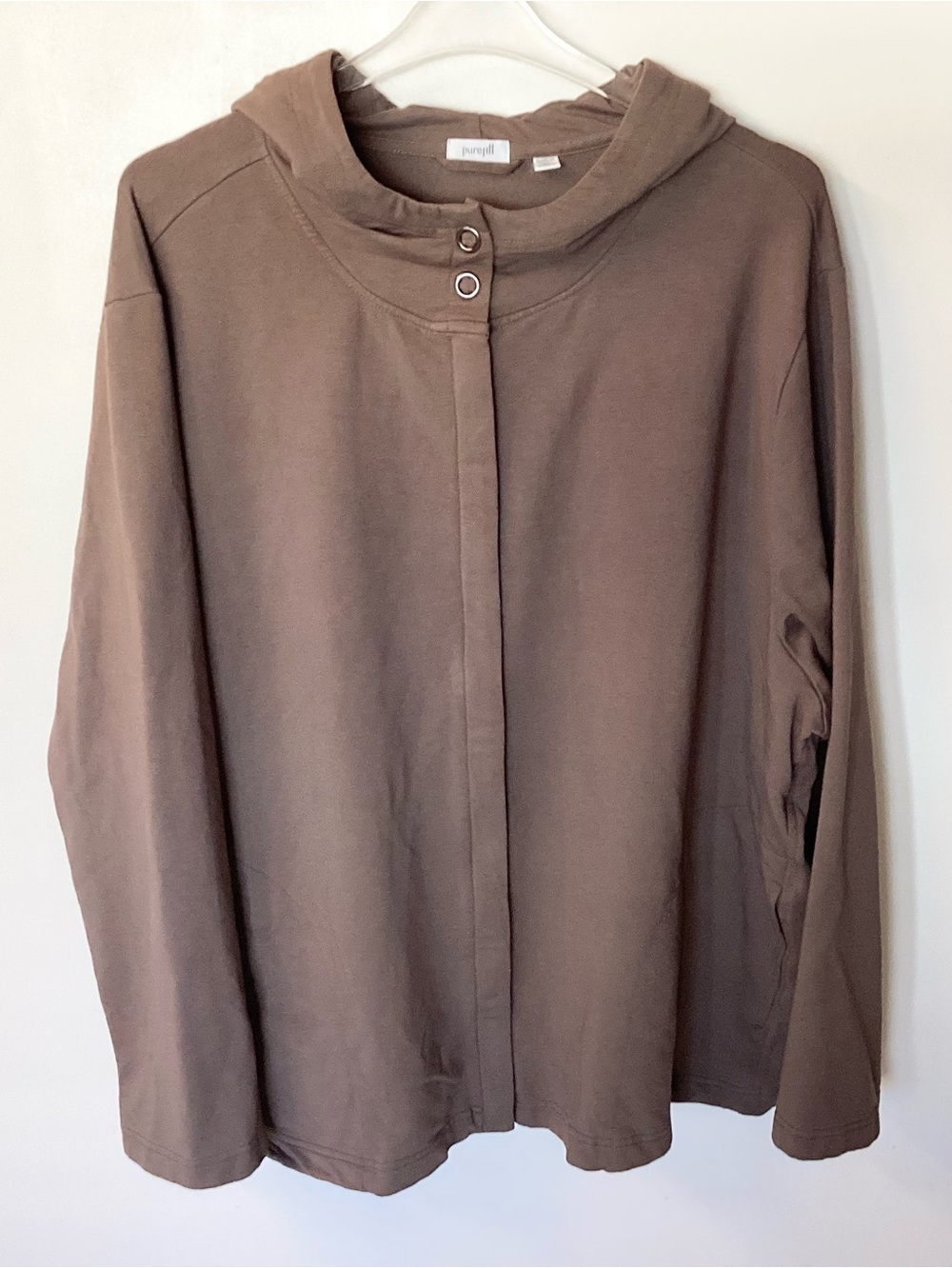 J.Jill Pure Jill Full Zip Cotton Blend Hoodie - Brown - 4X